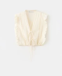 Mango Women's Cotton Ruffled Lace Blouse