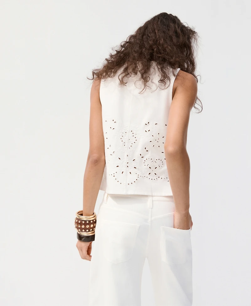 Mango Women's Openwork Embroidery Denim Vest