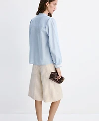 Mango Women's Gathered Details Embroidered Shirt