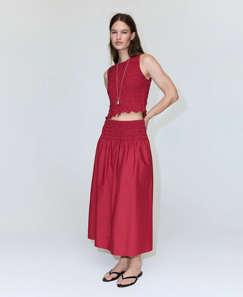 Mango Women's Shirred Waist Lyocell Skirt