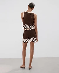 Mango Women's Floral Embroidery Crocheted Skirt