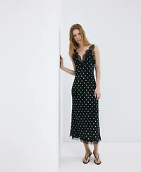 Mango Women's Lace Detail Polka-Dot Dress
