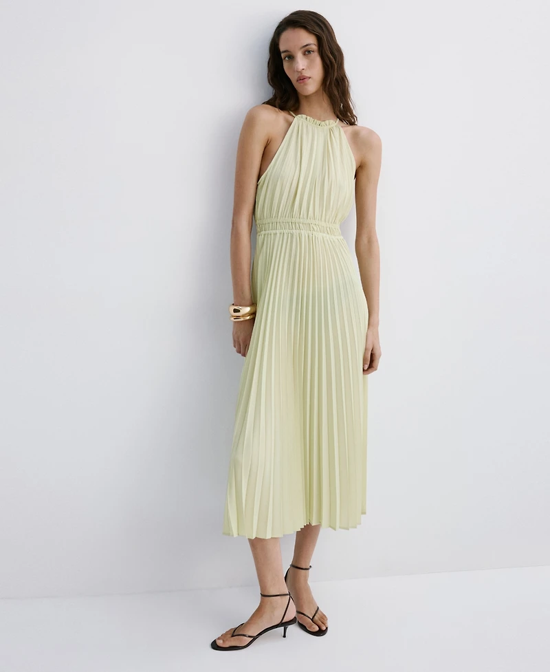 Mango Women's Pleated Halter Neck Dress