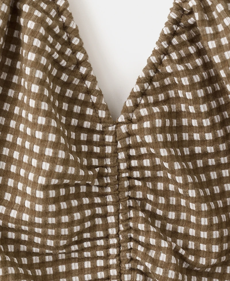Mango Women's Ruched Detail Checkered Midi Dress