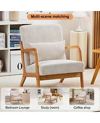 Rainsken Mid-Century Modern Accent Chair, Upholstered Lounge Armchair with Lumbar Pillow and Solid Wood Frame for Living Room, Balcony