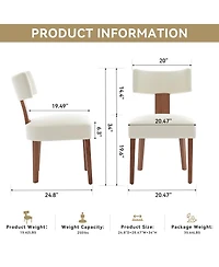 Rainsken Linen Fabric Dining Chairs Set of 2, Modern Armless Kitchen with Curved Backrest and Solid Wooden Legs for Room