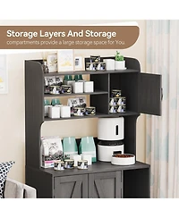 homfan 3-Door Cat Litter Box Enclosure Furniture, Hidden Litter Box Cabinet with Litter Mat, Engineered Wood Cat Washroom, Indoor Pet House End Table