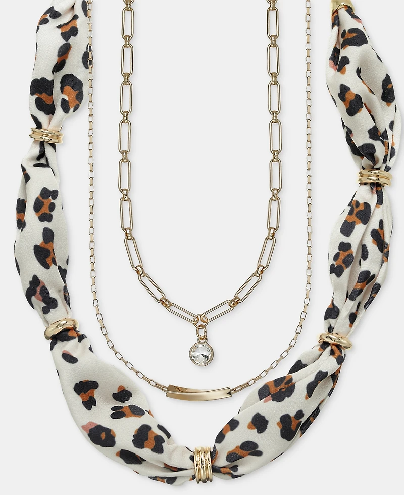On 34th Leopard Scarf Three-Row Layered Necklace, Macy's Exclusive