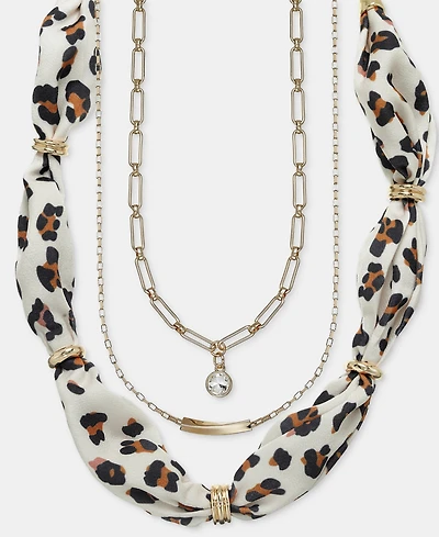 On 34th Leopard Scarf Three-Row Layered Necklace, Macy's Exclusive