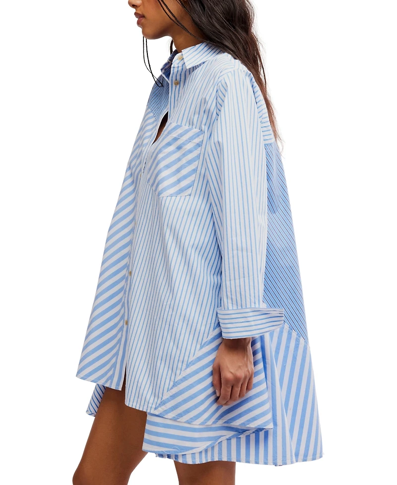 Free People Women's Oxford Club Collared Neck Mini Shirt-Dress