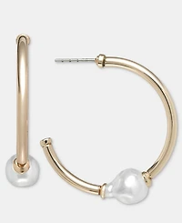 On 34th Medium Imitation Pearl C-Hoop Earrings, 1.34", Macy's Exclusive