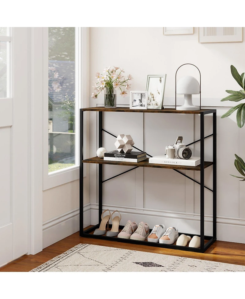 Slickblue Entryway Console Table with Metal Frame and Storage Shelves