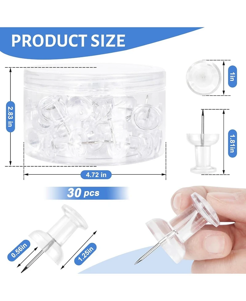 Danrong Giant Clear Jumbo Push Pins, Thumb Tacks for Bulletin Cork Board, Office School Supplies