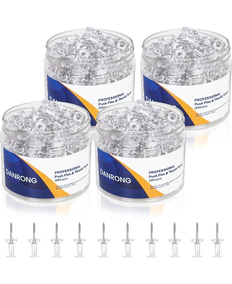 Danrong 800 Pcs Clear Push Pins, Standard Thumb Tacks with Steel Point and Plastic Head for Bulletin Cork Board, Office School