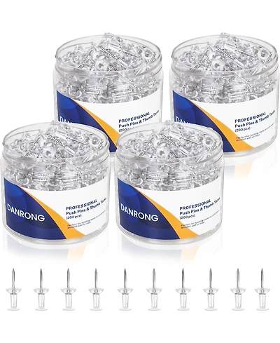 Danrong 800 Pcs Clear Push Pins, Standard Thumb Tacks with Steel Point and Plastic Head for Bulletin Cork Board, Office School