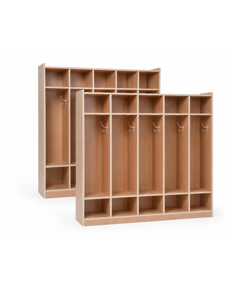 gaomon 2-Piece Set 5-Compartment School Lockers, glazed finish, 10 storage cells, rolling lockers with wheels, equipped with 5 hooks