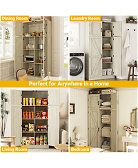 Aheaplus 71" Tall Wooden Pantry Cabinet with Shelves, Kitchen Storage 4 Barn Doors