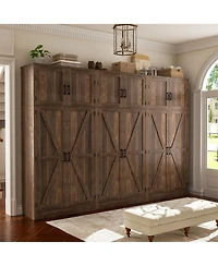 Aheaplus 71" Tall Wooden Pantry Cabinet with Shelves, Kitchen Storage 4 Barn Doors
