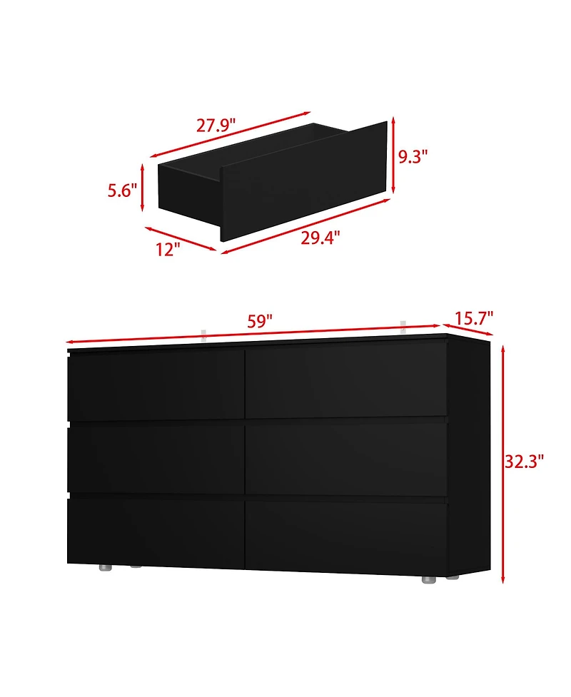 Homsee 6-Drawers Wood Chest of Drawer Cabinet Organizer