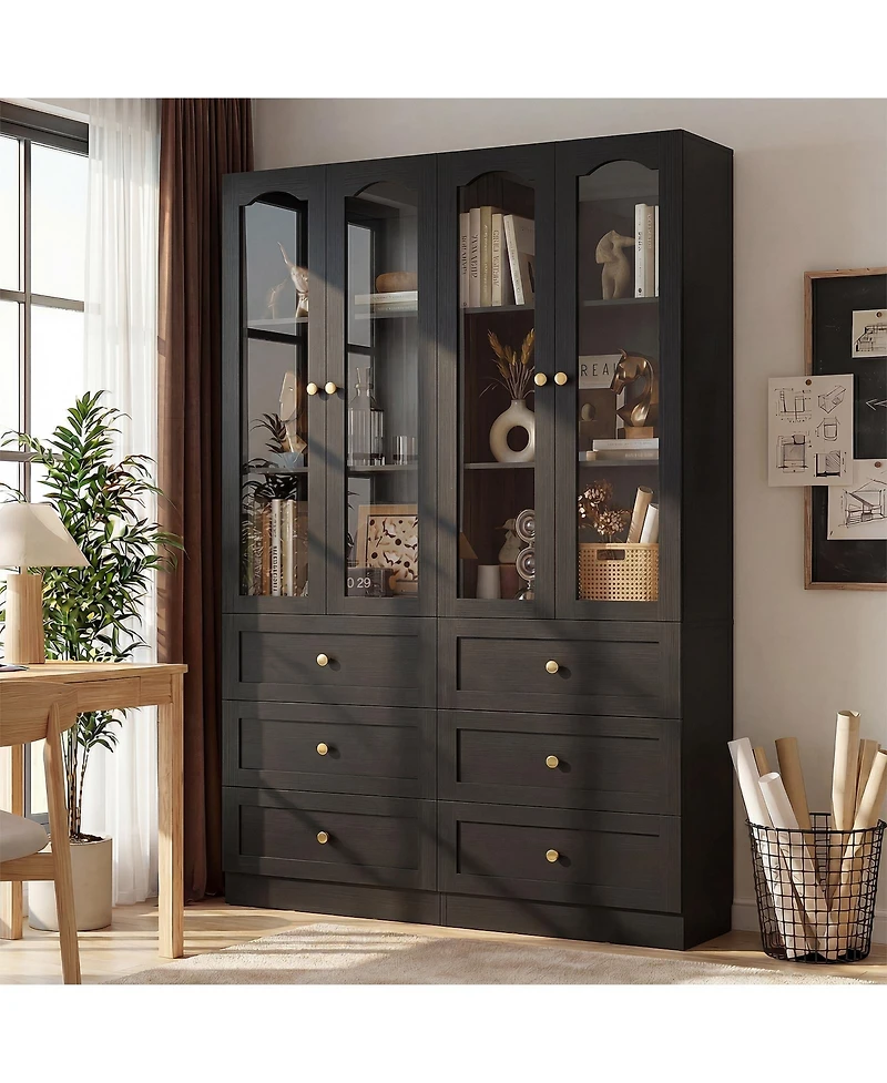 Aheaplus 80" Tall Wooden Pantry Cabinet with Doors and Drawers, Freestanding Kitchen Storage