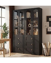 Aheaplus 80" Tall Wooden Pantry Cabinet with Doors and Drawers, Freestanding Kitchen Storage