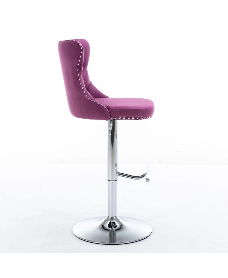 Rainsken Bar Stools Set of 2, Adjustable Counter Height Chairs with Nailhead Trim and Metal Base for Kitchen Island
