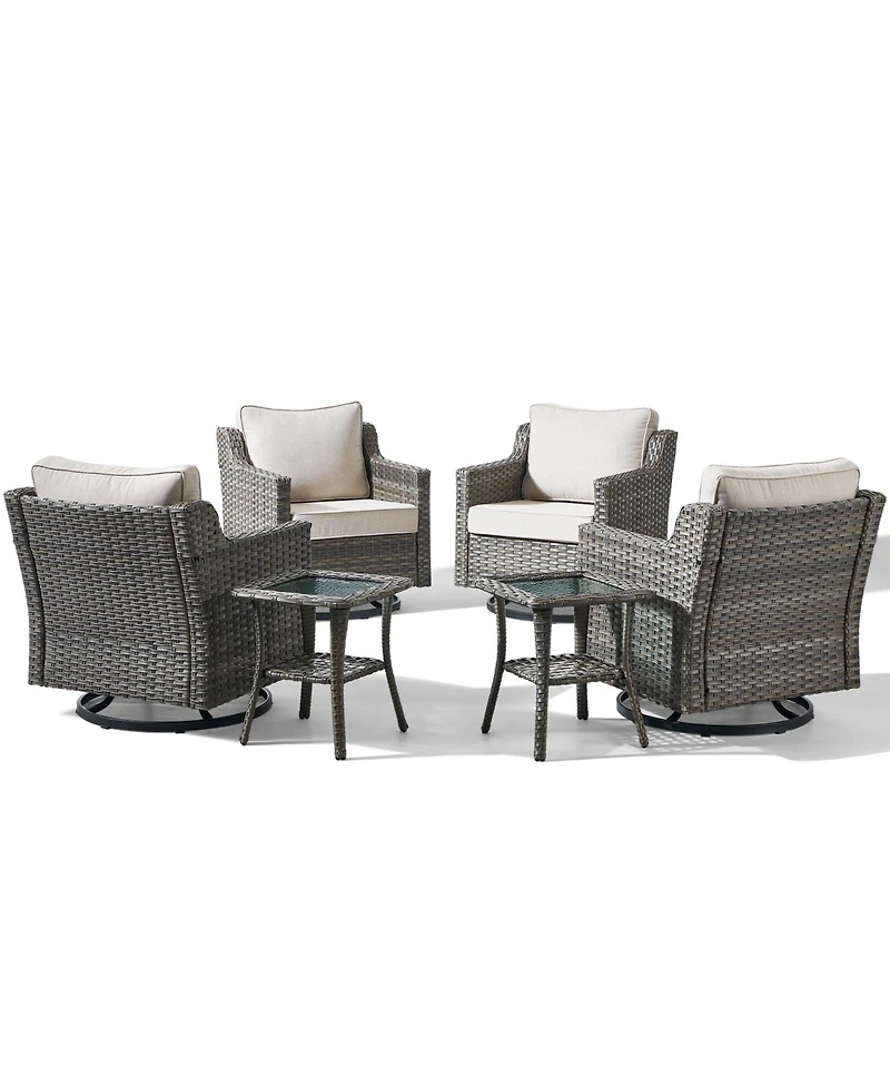 Pocassy 6 Piece Outdoor Wicker Patio Furniture Set,High Back Swivel Rocker Chairs with 4" Thickened Cushions and Side Table