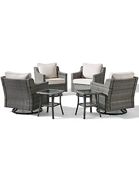 Pocassy 6 Piece Outdoor Wicker Patio Furniture Set,High Back Swivel Rocker Chairs with 4" Thickened Cushions and Side Table
