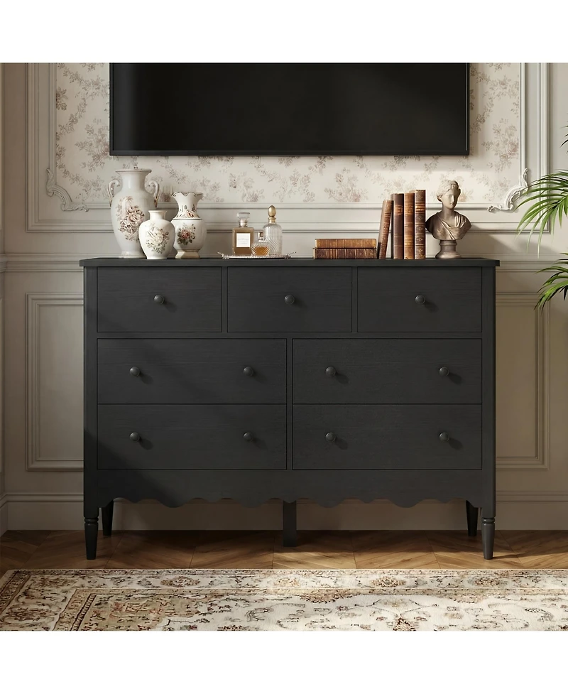 Aheaplus 47" Wooden 7-Drawers Cabinet, Farmhouse Dresser for Badroom