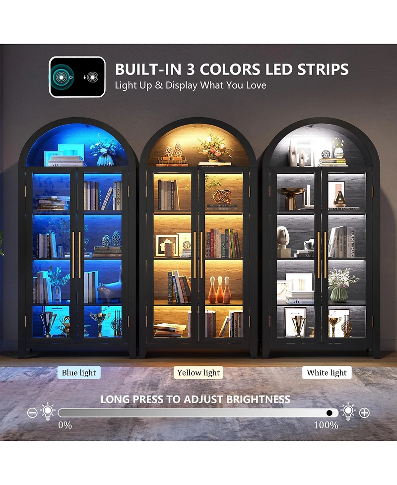 Vlsrka 71 Inch Arched Tall Cabinet with Led lights
