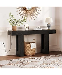 homfan 63-Inch Console Table with Charging Station – Narrow Sofa for Hallway, Living Room