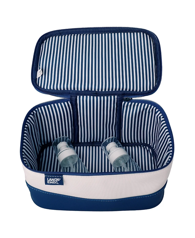Lands' End Large Makeup Bag Train Case with 2 100 Ml Plastic Travel Bottles, Soft-Sided Cosmetic Travel Bag