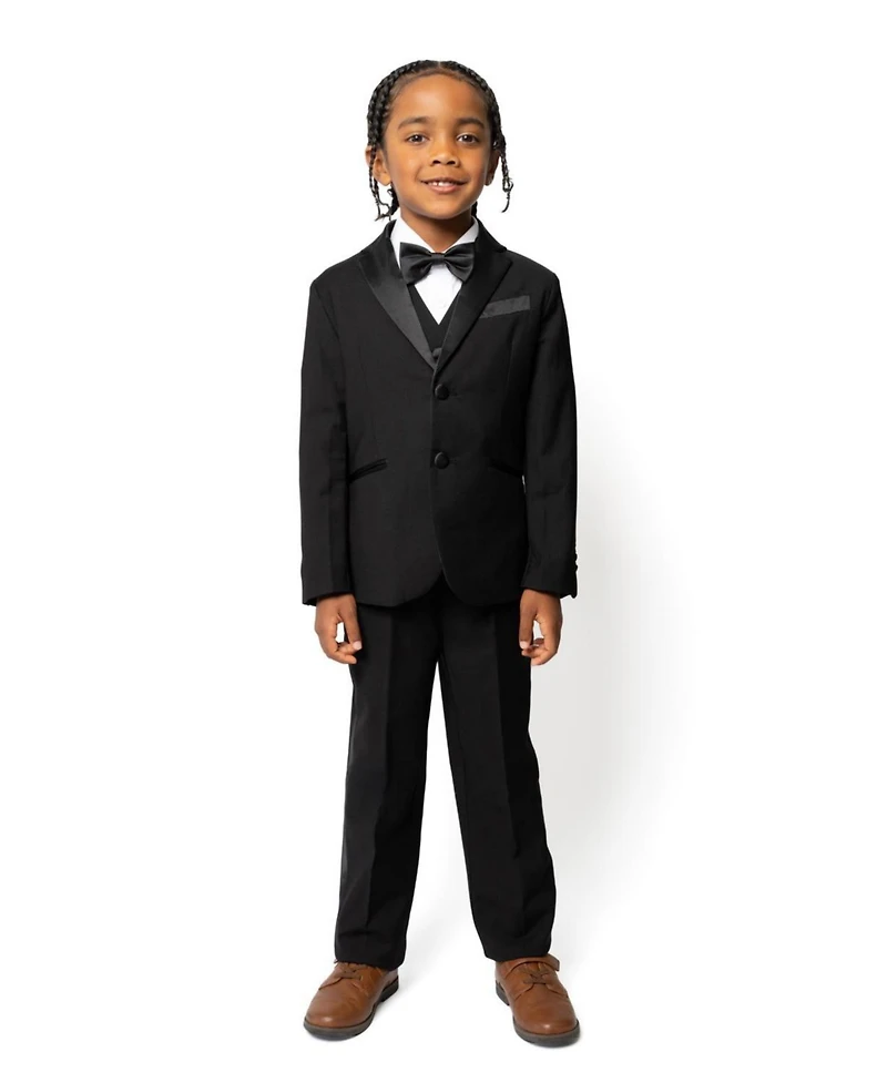 Peanut Butter Collection Toddler Boys Slim Fit 5-Piece Shirt, Bowtie, Jacket, Vest and Pants Tuxedo Set