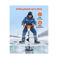 Sugift 20V Cordless Ice Auger with 8 in 2-in-1 Drill Bit and Brushless Motor