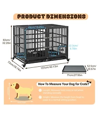 gaomon 42 inch Heavy Duty Dog Crate, Large Metal Dog Crate with 2 Feeding Door and Blows, Pet Cage House with Removable Tray and Wheels for s/m/l Dogs