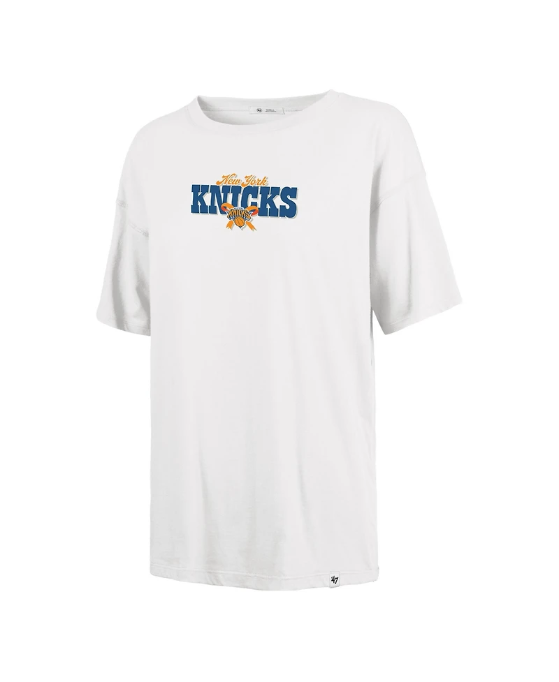 47 Brand Women's Cream New York Knicks Bow and Banner Sadie T-Shirt