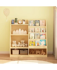 Rainsken Kids Bookshelf and Toy Storage Organizer, 4 Tier Wooden Kids Bookcase with Display Stand for Kids Room, Playroom and Nursery