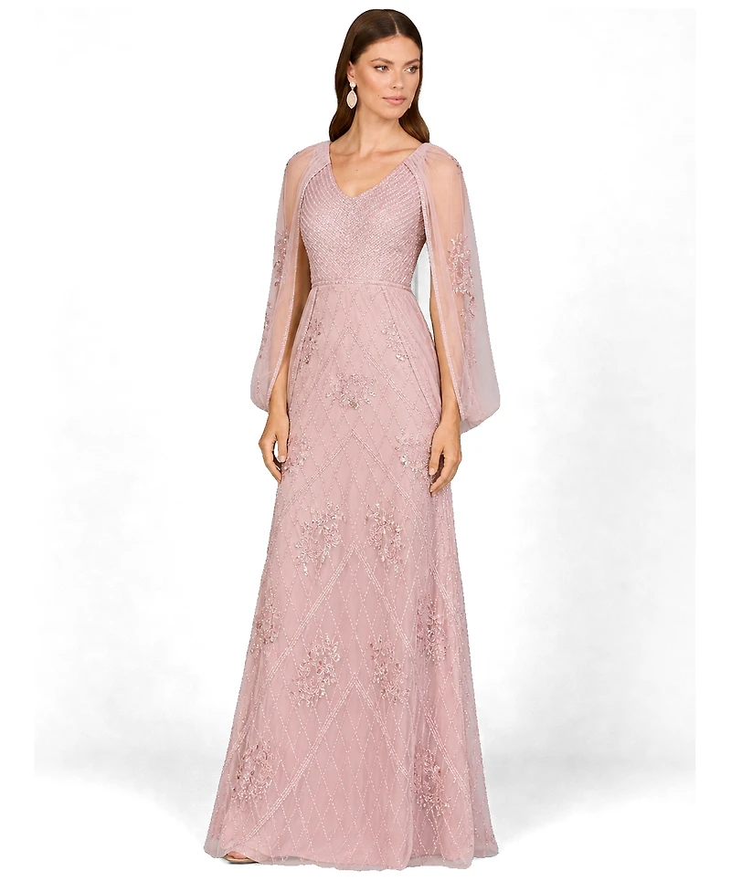 Lara Women's Beaded Cape Sleeve Dress