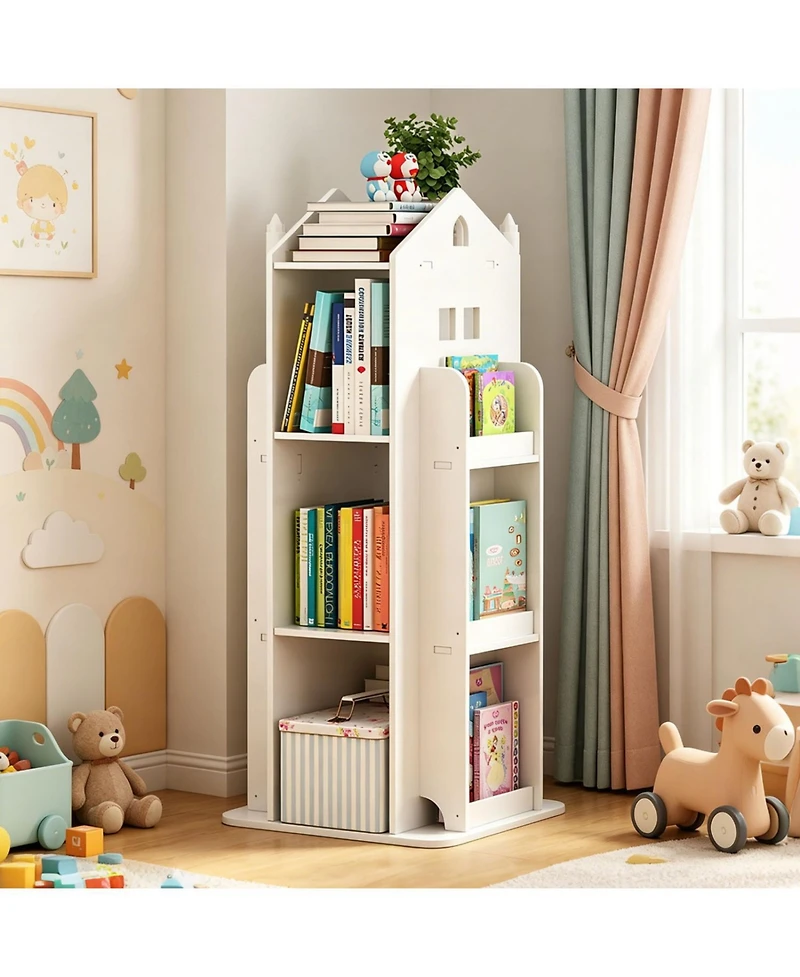Rainsken 4-Tier Rotating Bookshelf Tower, 360 Degree Display Floor Standing Bookcase Storage Rack, for Bedroom, Living Room, Study Room