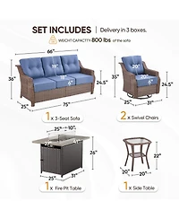 Pocassy 5-Piece Wicker Patio Conversation Set with Thick Cushions and Fire Pit Table