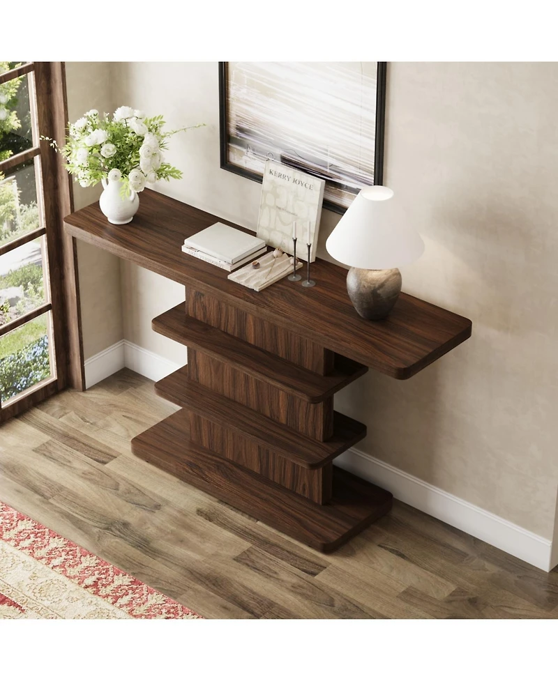 Rainsken Farmhouse Narrow Console Table, with 2 Tier Open Storage Shelves, Easy to Move and Adjust, High Weight Capacity, for Living Room,Hallway