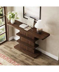 Rainsken Farmhouse Narrow Console Table, with 2 Tier Open Storage Shelves, Easy to Move and Adjust, High Weight Capacity, for Living Room,Hallway