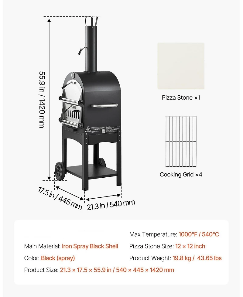 Cozito Outdoor Pizza Oven, 12 inches Wood Pellet 2-Layer Pizza Maker with Wheels
