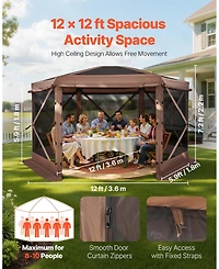 Cozito Pop Up Gazebo Screen Tent, 12 x 12 feet 6-Sided Canopy with Carry Bag