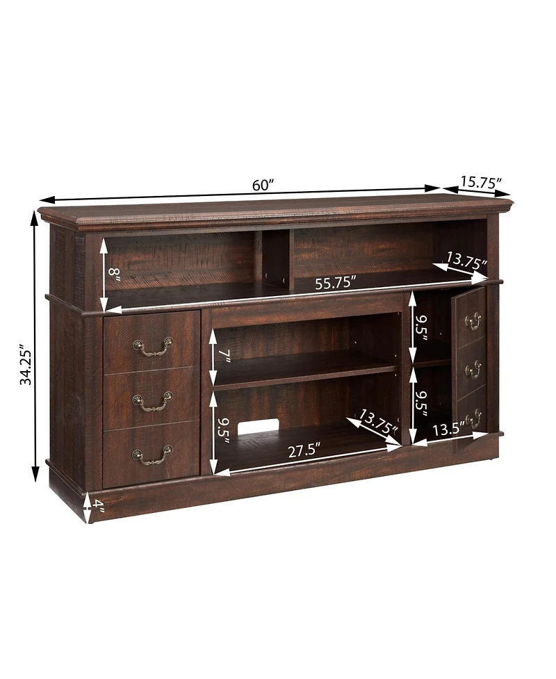 Rainsken Retro Tv Stand with Storage, for Tvs up to 65inch, TV Stand for Media, with Shelf, for Living Room Bedroom