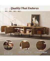 Rainsken 70 inch Modern Tv Stand, Rattan Doors, with Storage Space and Cable Holes, for TVs up to 80 inch, Media Console, for Living Room