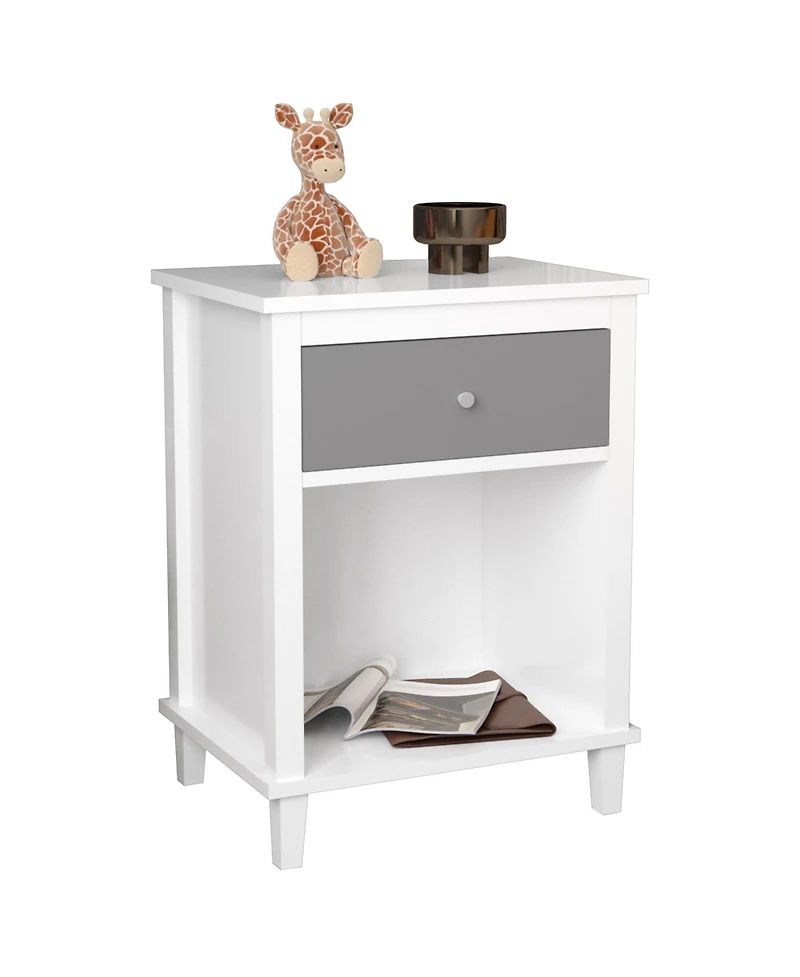Rainsken Wooden Nightstand with Drawer and Open Storage Shelf, Modern Bedside Table