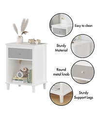 Rainsken Wooden Nightstand with Drawer and Open Storage Shelf, Modern Bedside Table