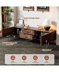 Rainsken 70 inch Modern Tv Stand, for TVs up to 80inch, with Ample Storage and Solid-Wood Legs, Media Entertainment Center, for Living Room