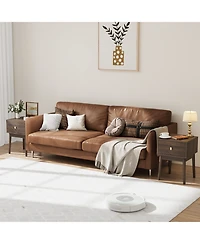 Rainsken Modern Fluted Nightstand Piece Set 2, with Metal Handles, 4 Solid Wood Legs, Easy Assembly for Bedroom or Living Room